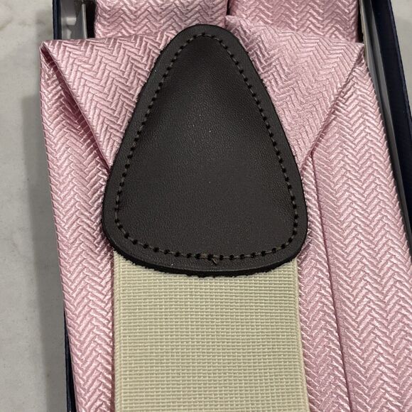 Brooks Brothers NEW Silk Leather Lt Pink Suspenders Braces Herringbone Pattern - Picture 7 of 9